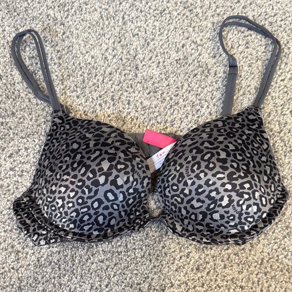 PINK Victoria's Secret Leopard Print Push Up 32B Bra - Black and Gray